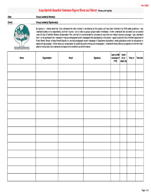Keep Norfolk Beautiful Volunteer Sign-in Sheet and Waiver