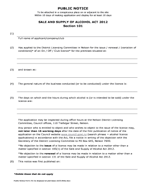 Public Notice for Alcohol Licence Application