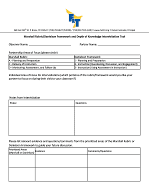 Marshall Rubric Danielson Framework Intervisitation Tool