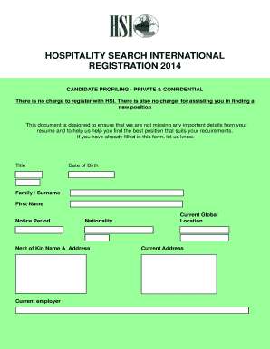 Hospitality Search International Registration Form