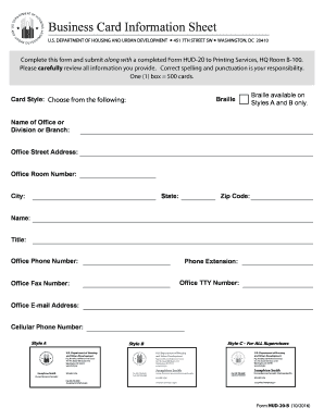 Business Card Information Sheet