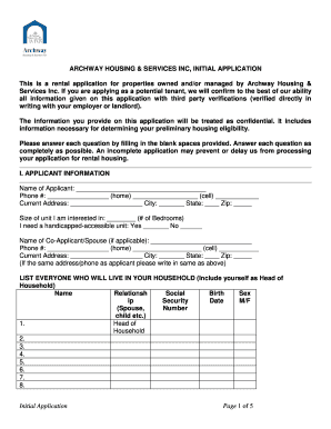 Archway Housing Rental Application