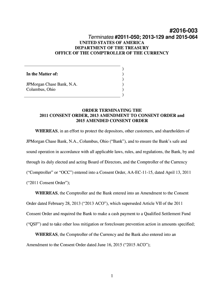 Fillable Online occ Fillable Termination for Chase Bank, N.A