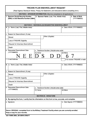 TRICARE Plus Disenrollment Request Form