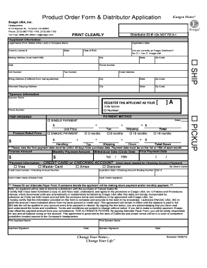 Enagic Distributor Application and Product Order Form