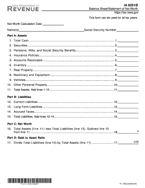 Iowa Balance Sheet Statement of Net Worth
