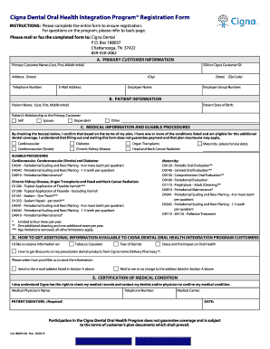 Cigna Dental Oral Health Integration Program Registration Form
