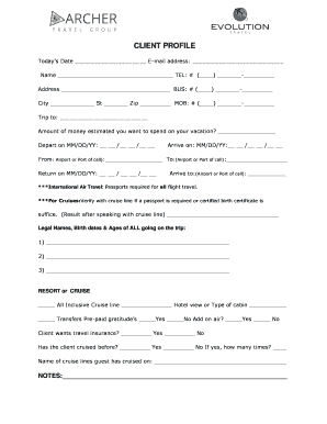 Travel Client Profile Form
