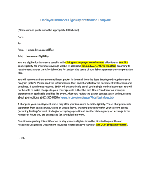 Employee Insurance Eligibility Notification