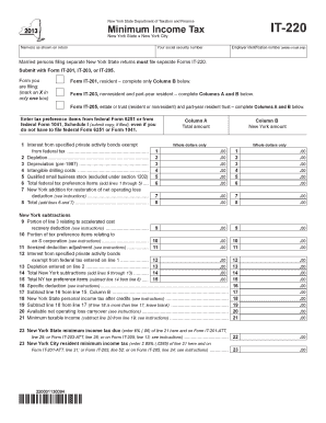 New York State Minimum Income Tax Form IT-220