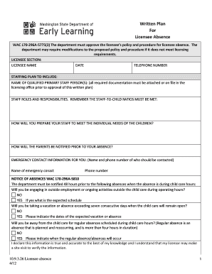 Licensee Absence Plan