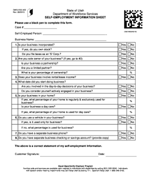 Utah Self-Employment Information Sheet