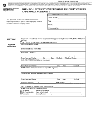 US DOT Motor Carrier Application Form