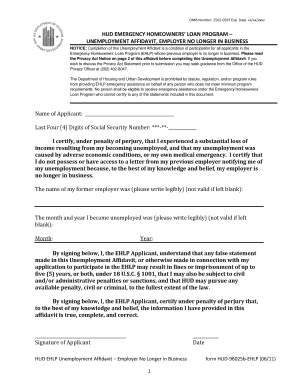 HUD Unemployment Affidavit for EHLP