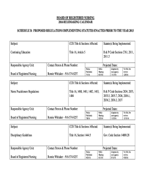 2016 Schedule B Sample Rulemaking Calendar - rn ca