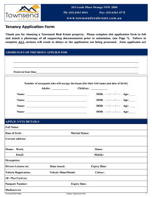 Townsend Real Estate Tenancy Application Form