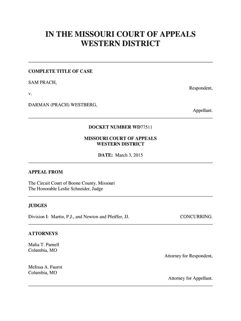 Fillable Online courts mo Fillable IN THE MISSOURI COURT OF APPEALS WESTERN DISTRICT Fax Email