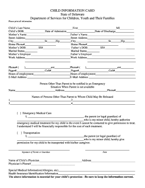 Child Information Card
