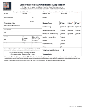 City of Riverside Animal License Application