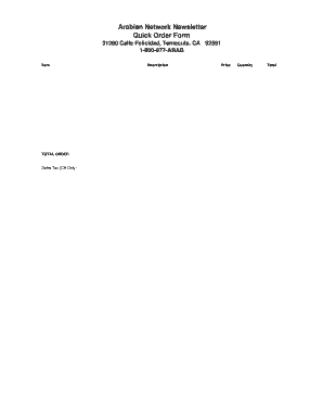 Arabian Network Newsletter Quick Order Form