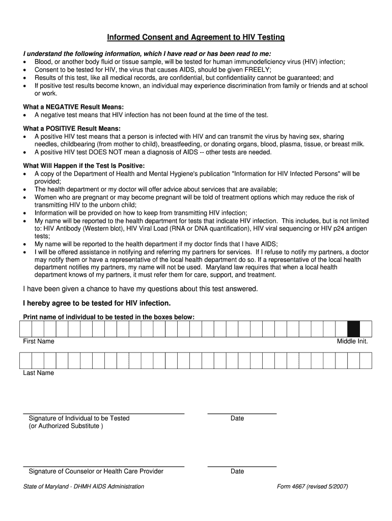 Fillable Online Informed Consent and Agreement to HIV Testing Fax Email