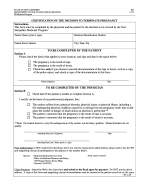 New Hampshire Medicaid Abortion Certification Form