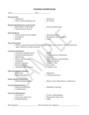 Childcare Staff Orientation Checklist