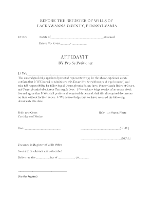 Pennsylvania Pro Se Estate Affidavit
