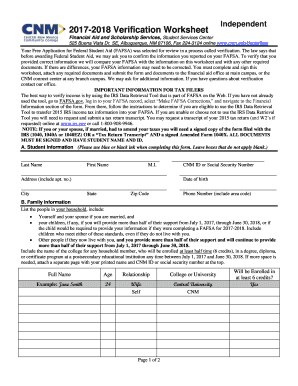 2017-2018 Verification Worksheet
