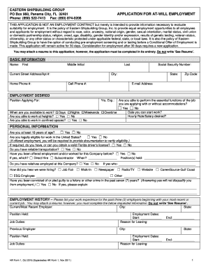 Eastern Shipbuilding Group At-Will Employment Application