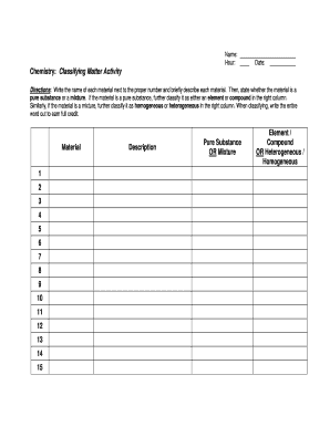Chemistry Classifying Matter Activity
