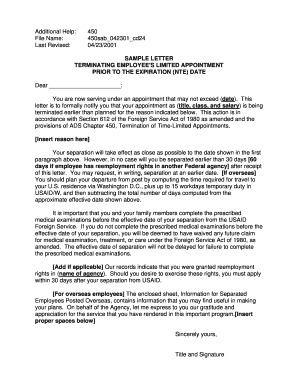 Sample Letter Terminating Employee's Limited Appointment Prior to ... - usaid