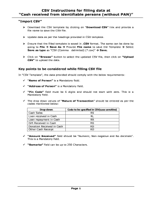 CSV Template for Cash Receipts