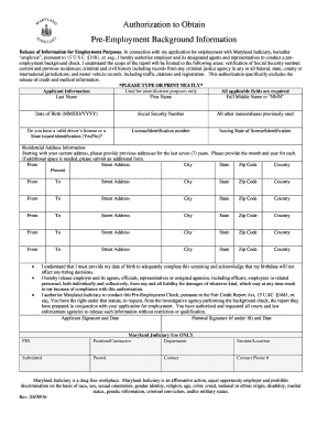 Pre employment background check authorization form philippines - Authorization to Obtain Pre-Employment Background Information - mdcourts