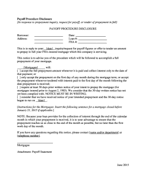 FHA Mortgage Payoff Procedure Disclosure