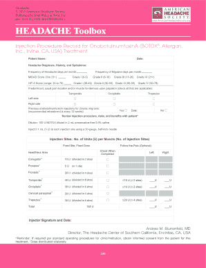 Injection Procedure Record for OnabotulinumtoxinA
