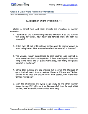 Fillable Online Math Word Problem Worksheet - Grade 3 - Free and ...