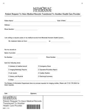 Patient Request To Have Medical Records Transferred