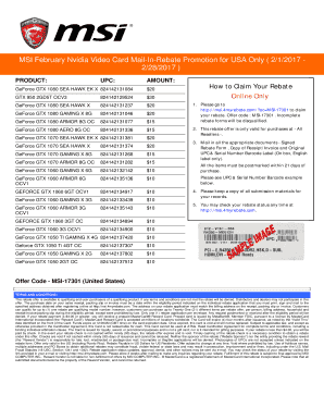 MSI Nvidia Video Card Mail-In Rebate Form