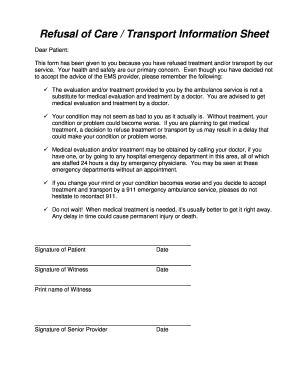 EMS Refusal of Care/Transport Form
