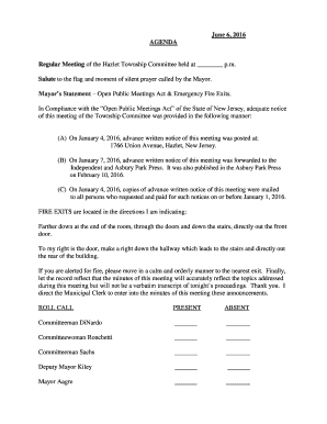 Hazlet Township Committee Meeting Agenda