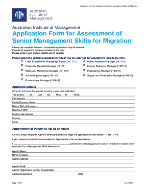 Application Form for Assessment of Senior Management Skills for Migration
