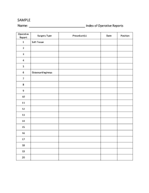 Operative Report Index