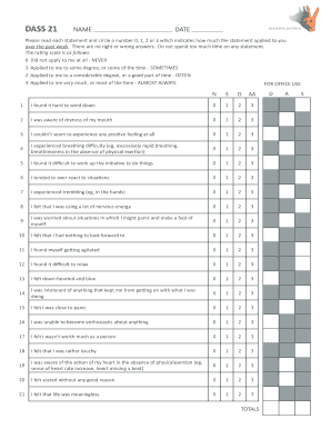 DASS 21 Depression Anxiety Stress Form