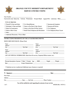 Orange County Sheriff Service Instructions