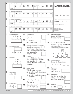 Maths Homework Sheet