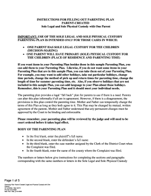 Nebraska Parenting Plan for Sole Custody