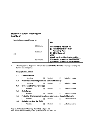 Washington Parenting Plan Response Form