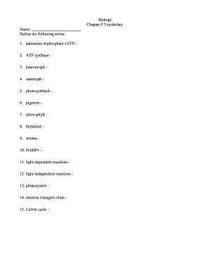 Biology Chapter 8 Vocabulary Worksheet