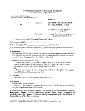 Oregon Petition for Dissolution Without Children
